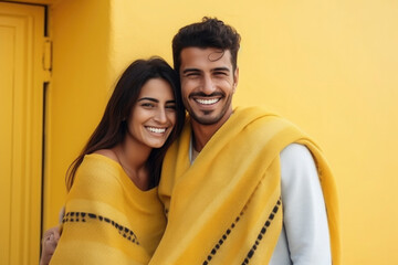 Fototapeta premium happy couple in typical moroccan tunic standing in a typical moroccan street, travel concept,