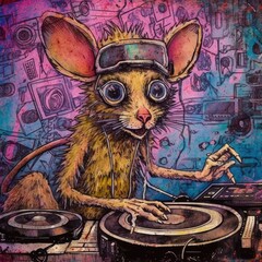 crazy mouse DJ furious mad portrait expressive illustration artwork oil painted sketch tattoo