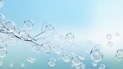  a bunch of bubbles floating on top of a tree branch.  generative ai