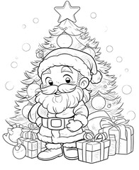 Coloring book for children, Santa Claus with gifts.