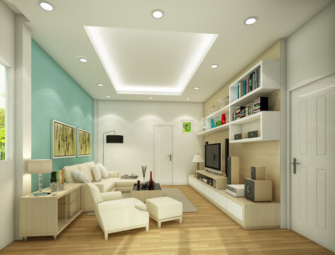 3d render illustratio Family entertainment room, watching movies, listening to music. build relationships in the home.