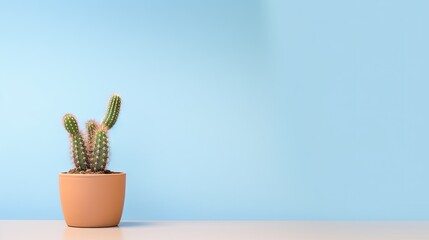  a cactus in a pot on a table against a blue wall.  generative ai - obrazy, fototapety, plakaty