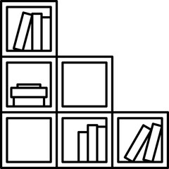 Wooden bookshelf line icon