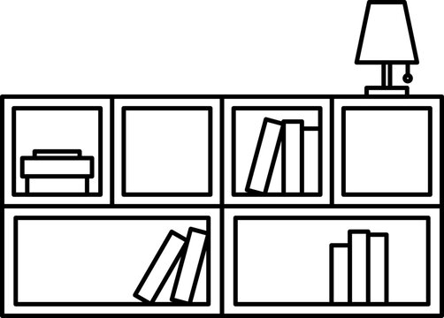 recommend clip art: Wooden bookshelf line icon