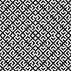 Seamless Chinese window tracery pattern. Repeated stylized black figures and lines on white background. Symmetric geometric abstract wallpaper. Trellis motif. Digital paper, textile print. Vector art