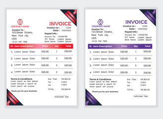 Obraz premium Business Minimal Corporate Invoice design template vector illustration bill form price . Creative template and stationery design payment agreement design template Cash Memo, Vector Quotation Design