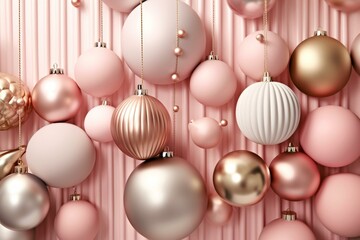 Festive ornaments. Elegant blush and metallic holiday backdrop. Generative AI