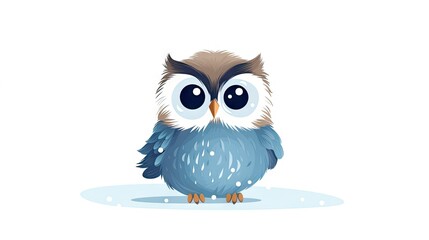  a blue owl with big eyes sitting on the ground with snow.  generative ai