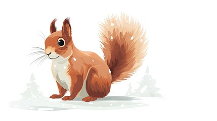  a cartoon squirrel standing in the snow with its tail up.  generative ai