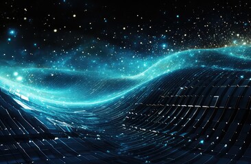 Binary Waves in Space and Motion: Futuristic Concept Art Background

