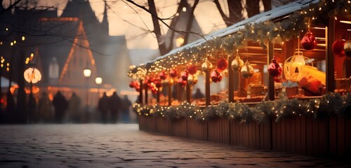 Twinkling Lights from a Christmas Market Painting a Holiday Dreamscape, generative Ai