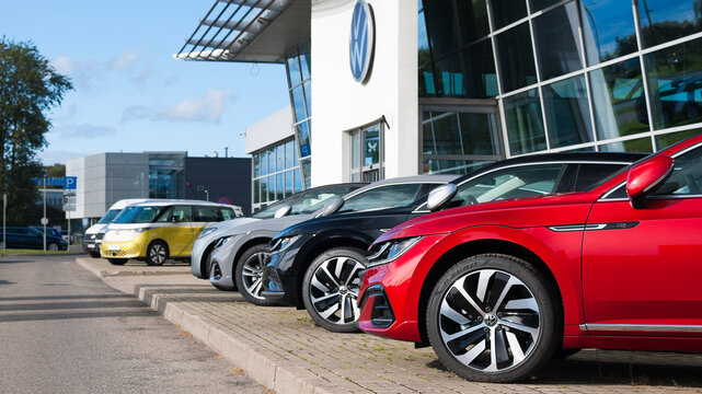 Riga, Latvia &ndash; September 24, 2023: new Volkswagen cars close-up