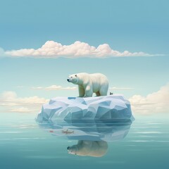 Solitary Sentinel: Illustration of a Polar Bear on a Small Ice Float