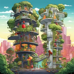 Rise of Agriculture: Illustration of Vertical Farming Innovation