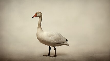  a white duck standing on a wooden floor in a room.  generative ai