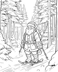 Coloring book for children, Santa Claus in the forest.