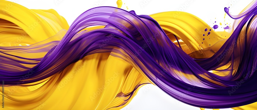 Wall mural a composition of vivid, fluid shapes in intense shades of yellow and purple. the forms resemble swir