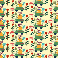 Cute hand drawn animals Seamless pattern. for fabric, print, textile and wallpaper