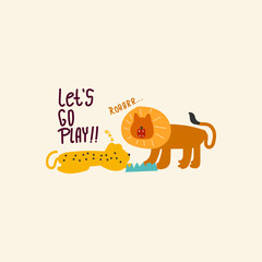 cute hand drawn lion and tiger illustration. for fabric, print, textile, wallpaper, apparel