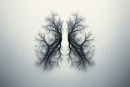Black smoky lungs on a gray background technology-created. Generative AI