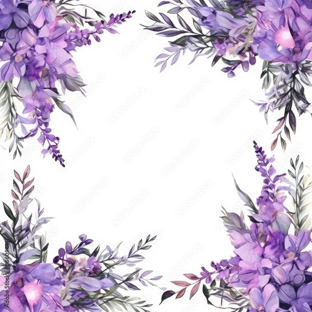 Wall mural lavender Floral frame greeting card scrapbooking watercolor gentle illustration border wedding