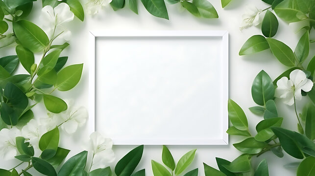 Green leaves with white square frame