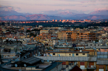 Fototapeta na wymiar Panorama of the Prati district of Rome, with the hills and nearby towns in the background.