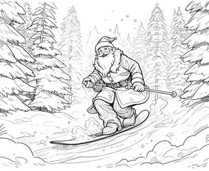Coloring book for children, Santa Claus in the forest.