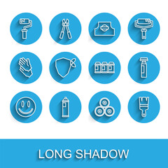 Fototapeta premium Set line Smile face, Paint spray can, roller brush, Vandal, Marker pen and icon. Vector