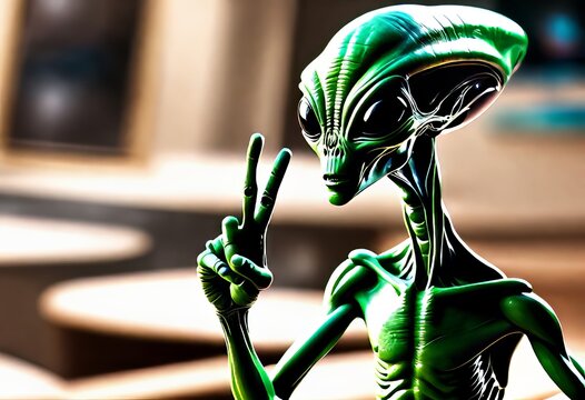 Extraterrestre de color verde mandando un saludo