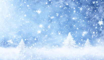 Winter background with snowflakes and bokeh lights. Christmas background.