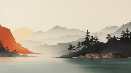 sunset over the mountains. Generative AI