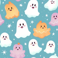 Cute Halloween Seamless Green blue Pattern