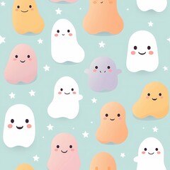 Cute Halloween Seamless light Green blue Pattern
