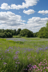landscape with flower field and sky