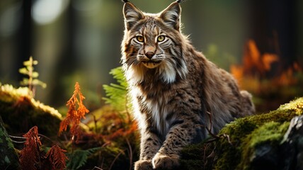 Fototapeta premium A resting Eurasian lynx in a woodland..