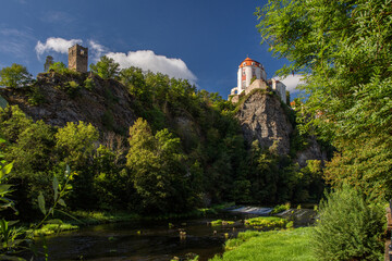 A view to the beautiful castle built on large rock at Vranov nad Dyji, Czech republic.