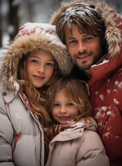 Obraz premium Modern Family Portraits, Winter Fun and Fashion Style: WinterFun. Captivating modern family portraits capturing the essence of winter fun and fashion. The family members are warmly dressed.