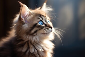 Naklejka na ściany i meble Closeup of a fluffy kitten Adorable kitten Beautiful cute little cat closeup