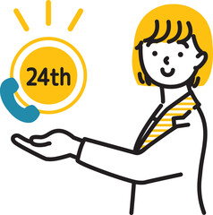 電話対応のアイコンを持つキャリアウーマン