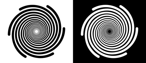 Abstract background with lines in circle. Art design spiral as logo or icon. A black figure on a white background and an equally white figure on the black side.