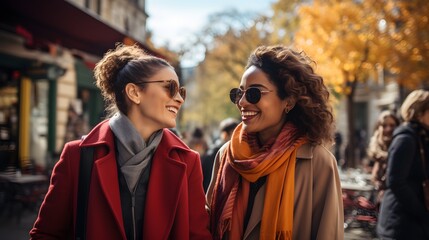 Obraz premium School of Friendship: Dark Red Tones Highlight Multicultural Bonding in Parisian Streets