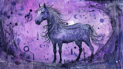 Obraz na płótnie Canvas horse unicorn expressive children illustration painting scrapbook drawn artwork cute cartoon