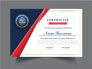 Modern certificate template design with Blue, red and white color