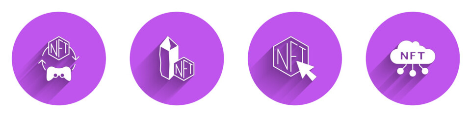 Set NFT Digital crypto art, and cloud icon with long shadow. Vector - obrazy, fototapety, plakaty