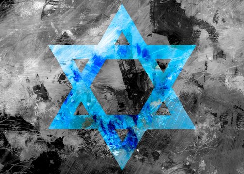 Star of David on black dirty wall texture. 