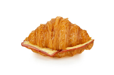  croissant ham cheese on white background