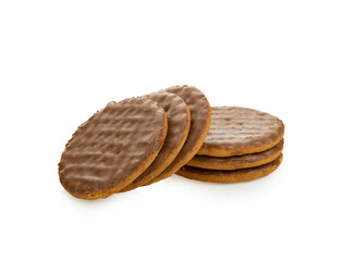 milk chocolate biscuits on white background