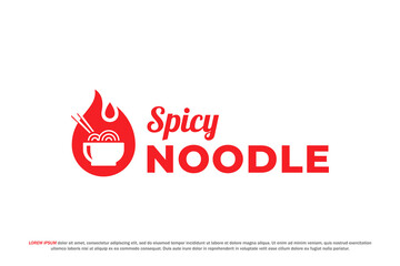 logo spicy noodle fire pepper red hot chilli - obrazy, fototapety, plakaty