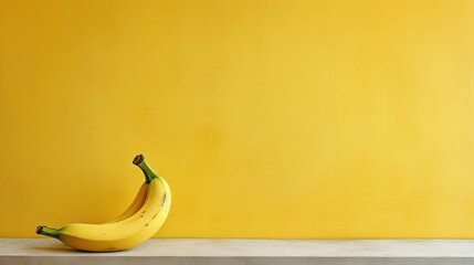  a banana sitting on top of a counter next to a yellow wall.  generative ai